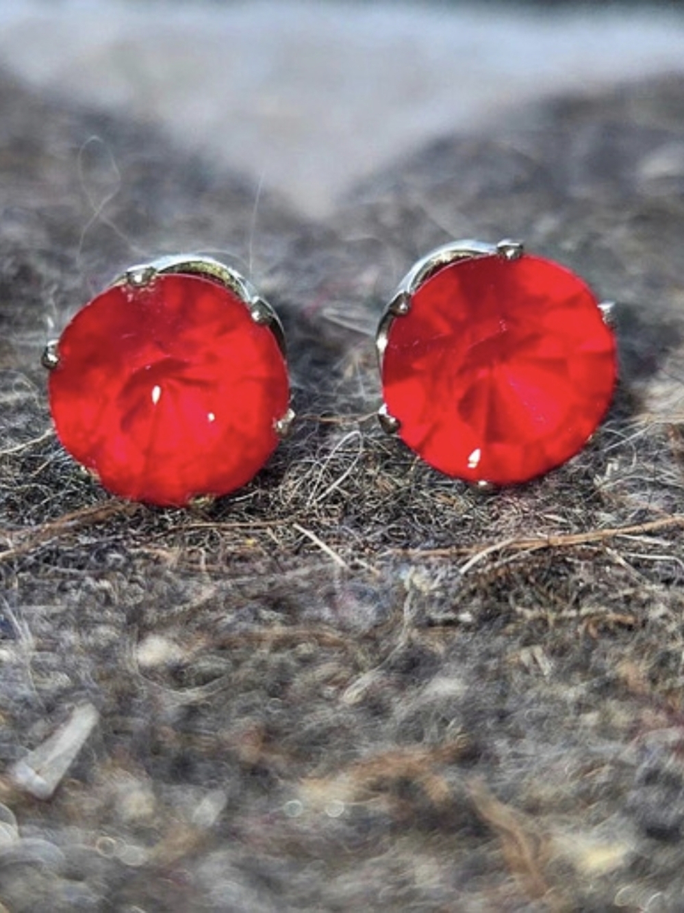 Vibrant Red Faceted Stud Earrings With Silver Posts